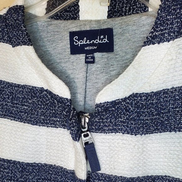Splendid Brand - Navy & White, Striped, Zip Front Jacket - Picture 2 of 4